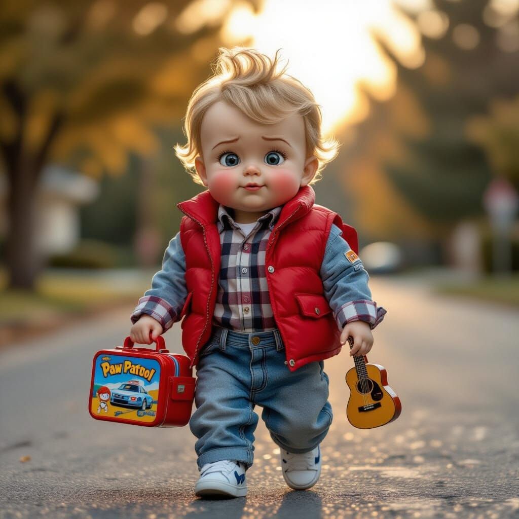 Hyper-Realistic Baby Marty McFly Walks to Preschool