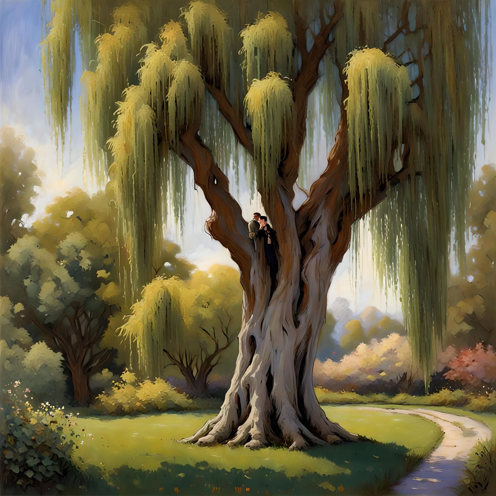 Enigmatic garden tales, willow tree,  art reference James Gu...