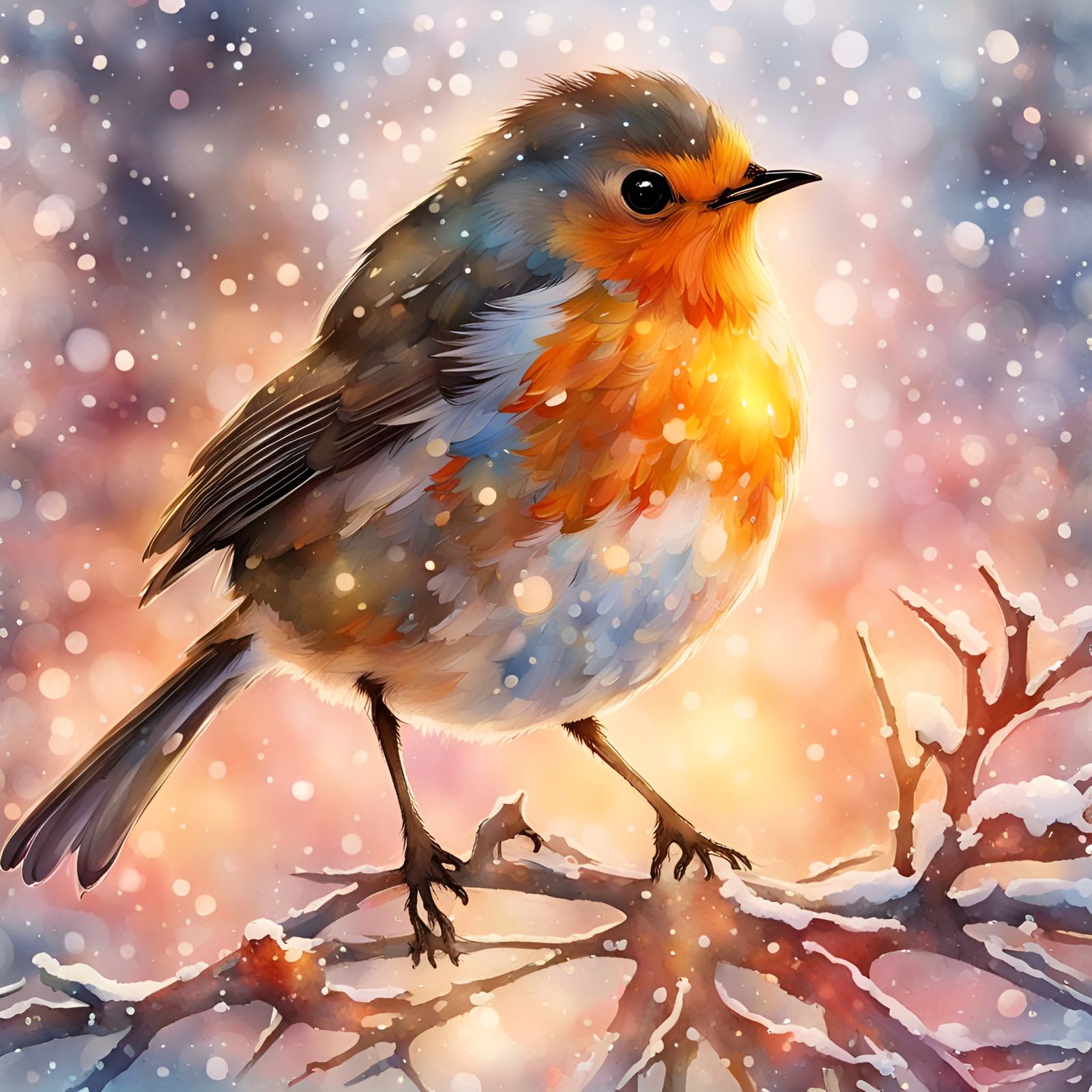 Enchanting Christmas Robin Watercolor Silhouette