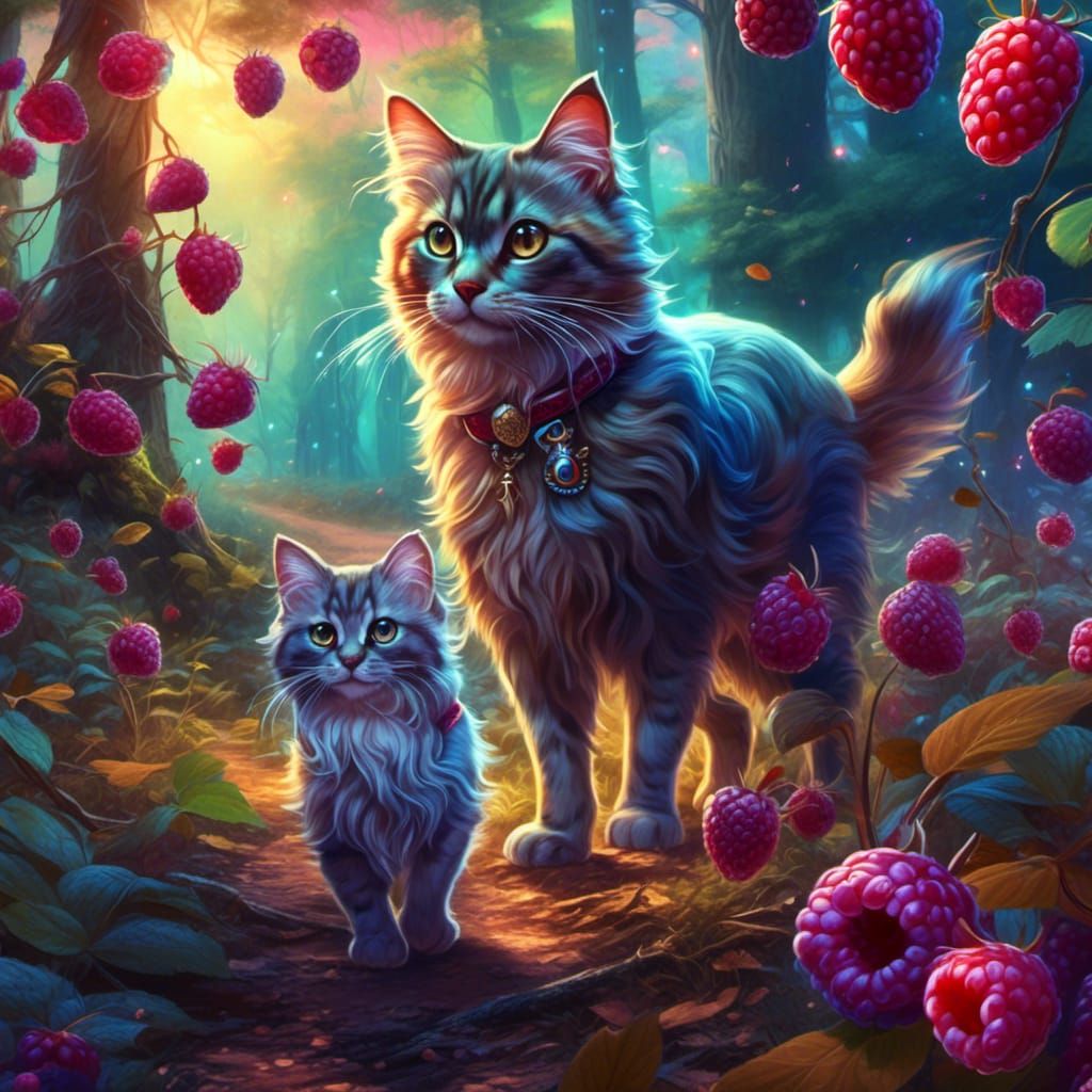 Cat and Dog Walk in Raspberry Forest
