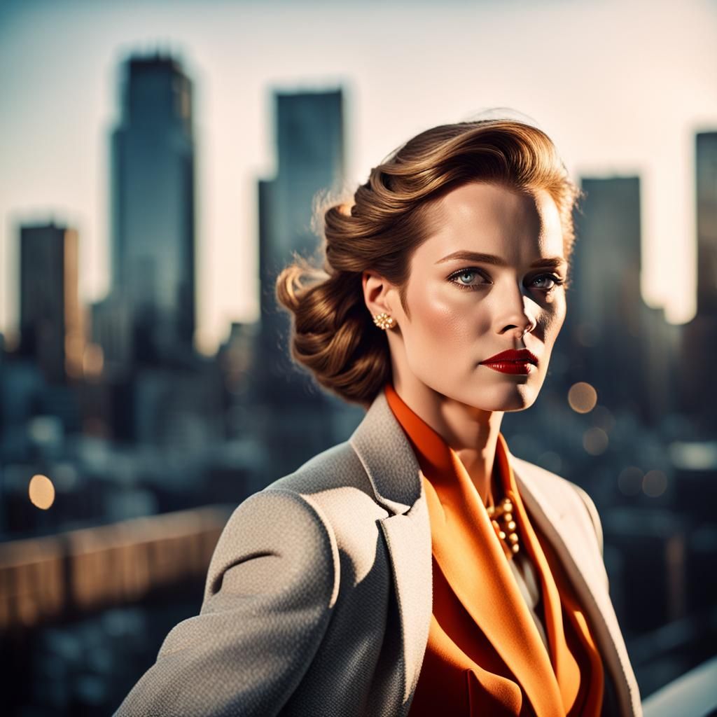 Glamorous Portrait of Lady in Luxury Brand Suit