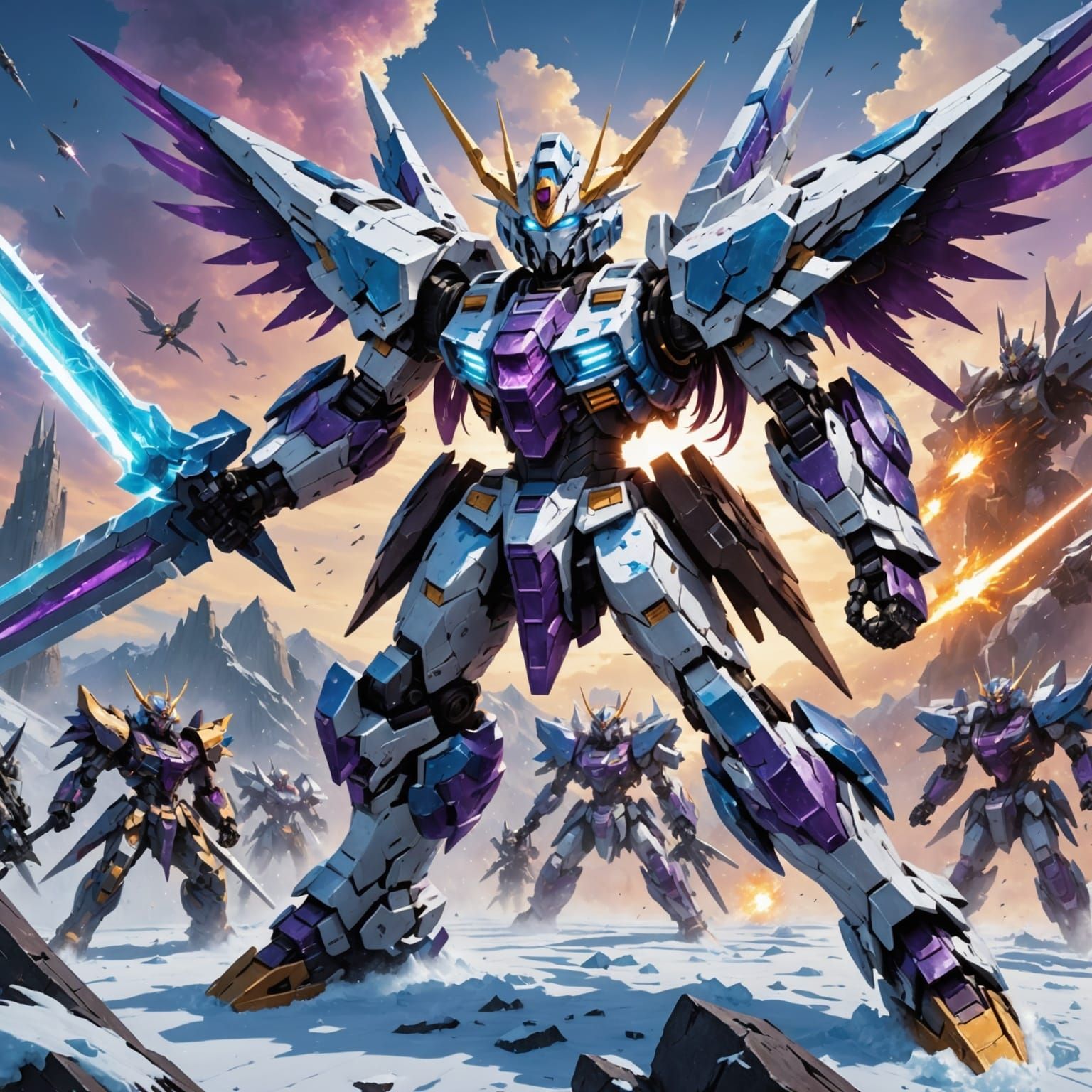 Fantasy Art: Colossal Gundam Battle in Autumn Forest