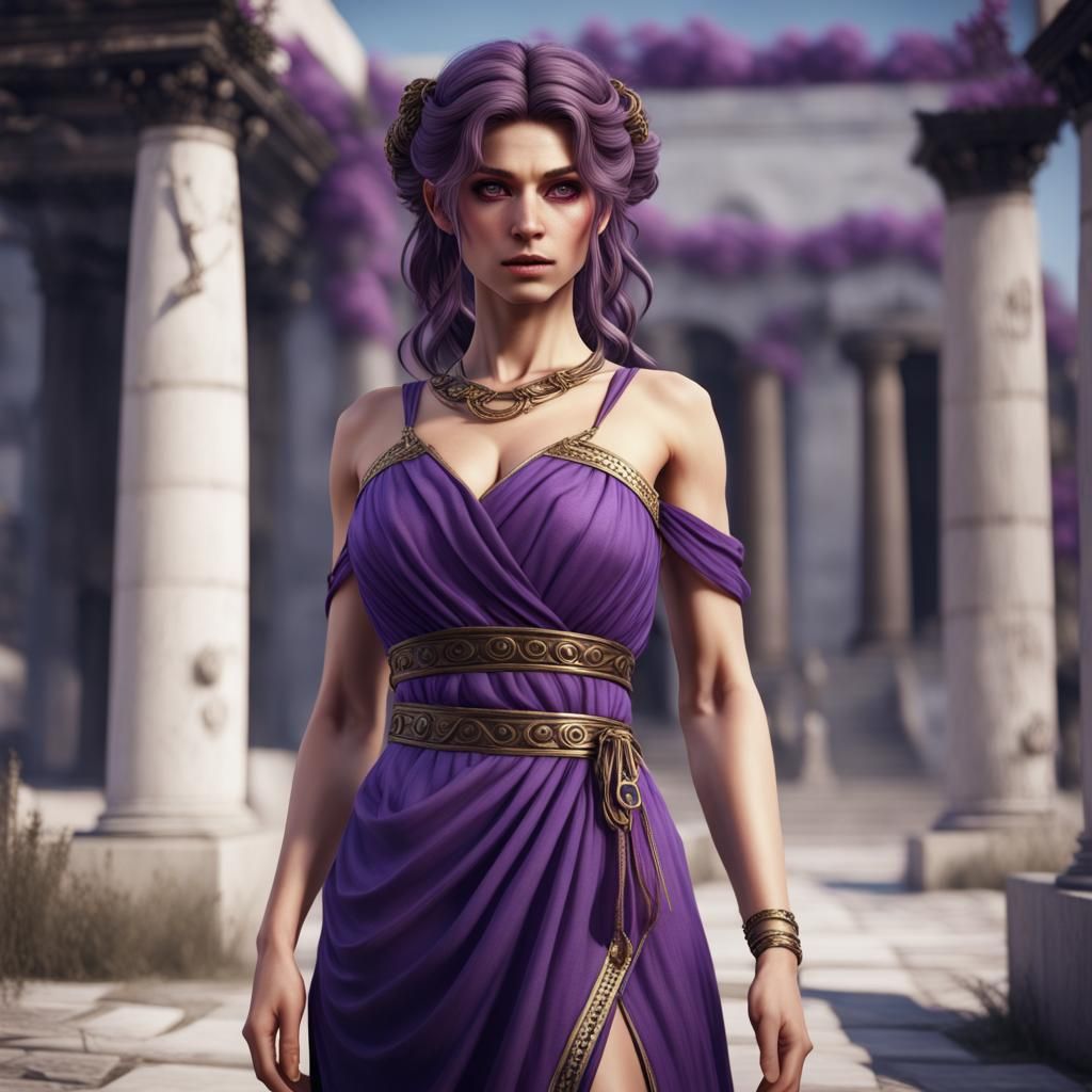 Gorgon with Purple Dress in 8K Resolution