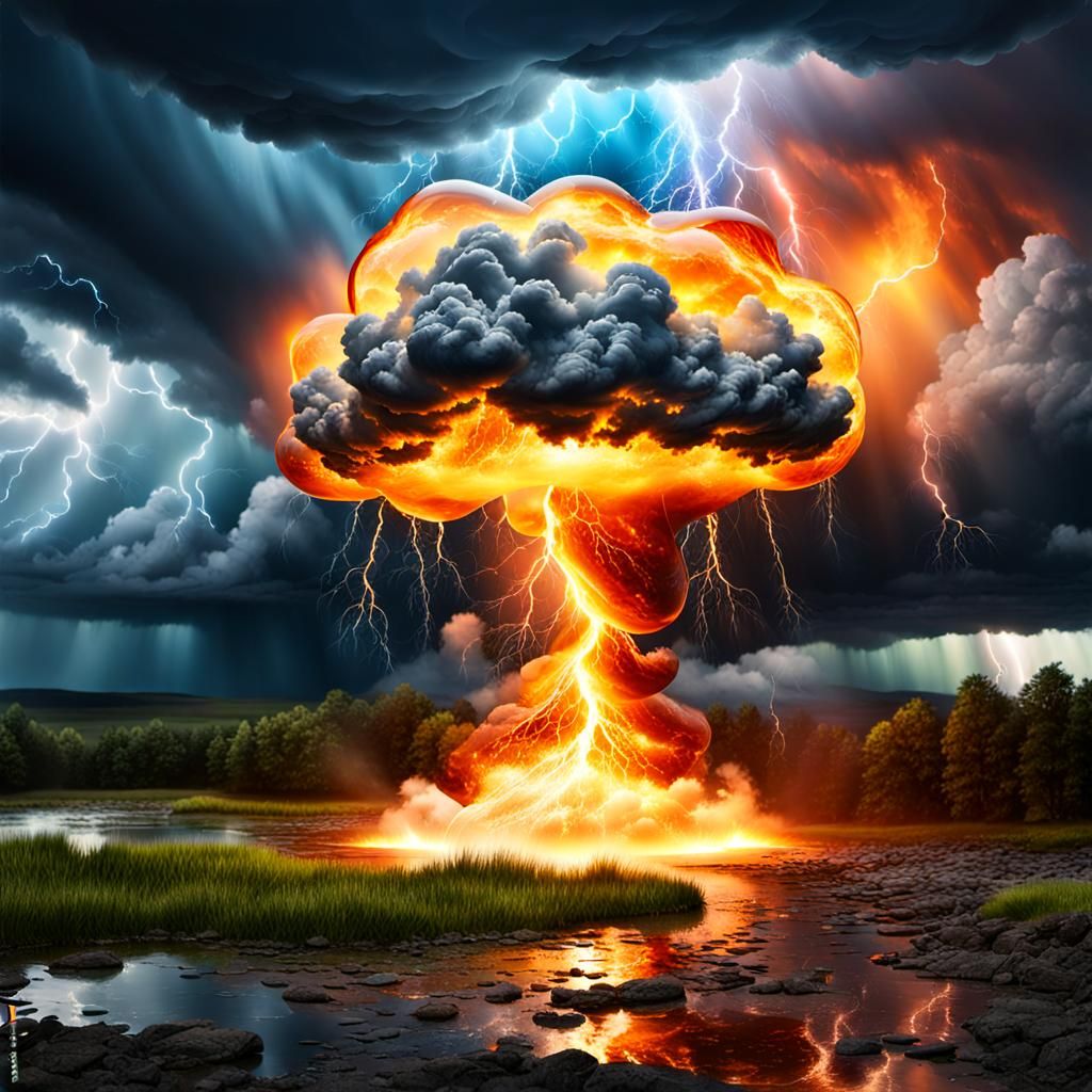 Storm Cloud Inside Fire Bubble Over Landscape