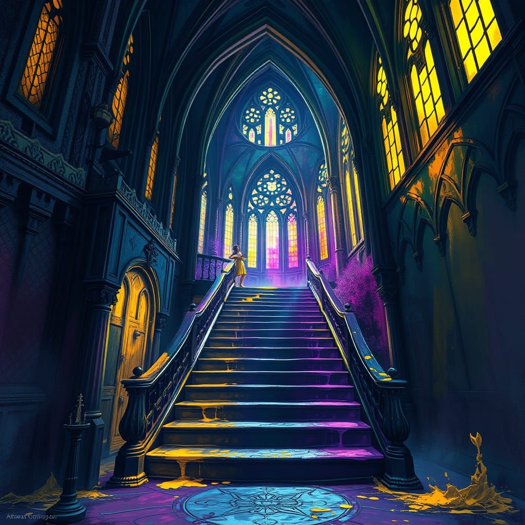 Gothic Paradise Staircase in Alcohol Ink Style
