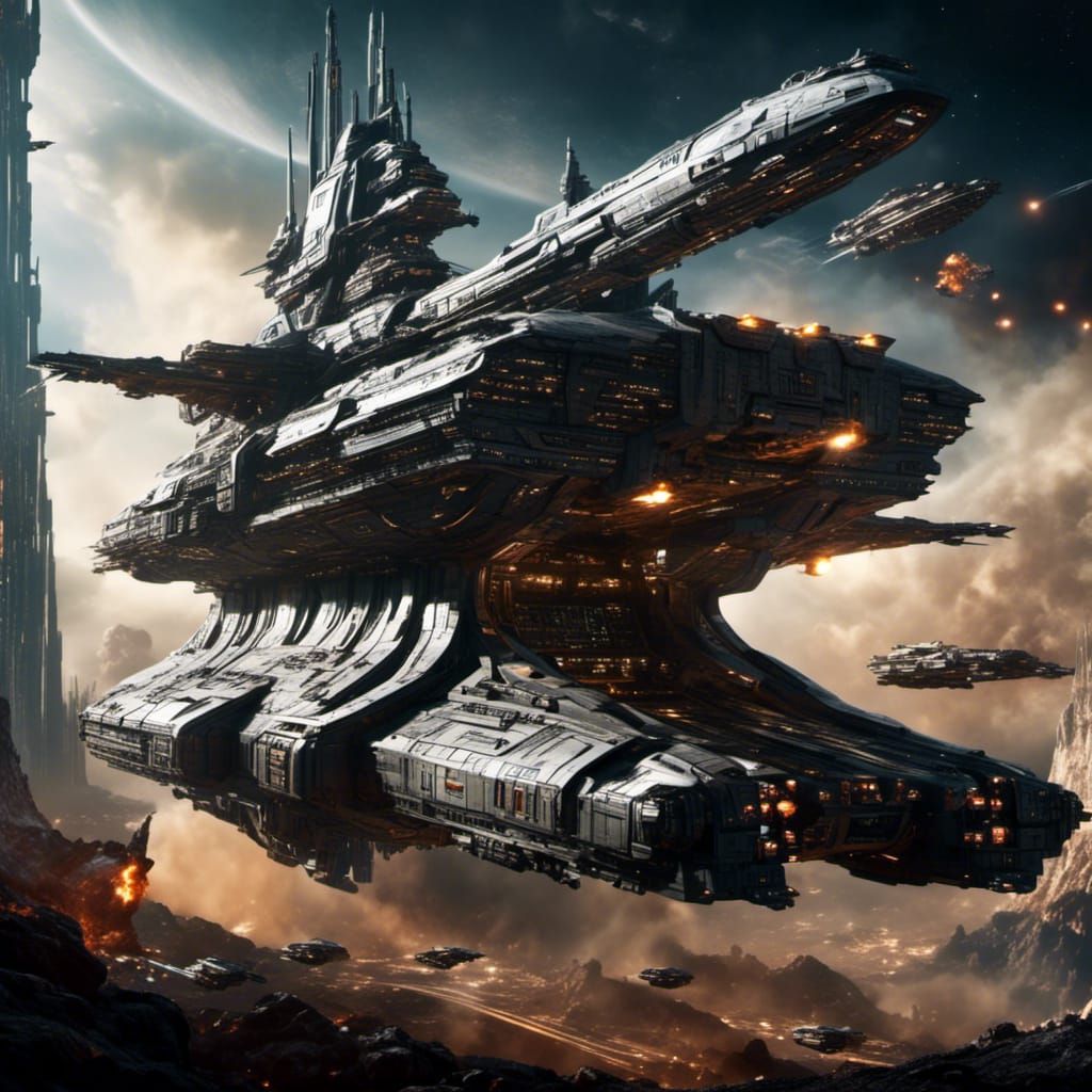 Colossal Capital Space Battleship in Epic Sci-Fi Style