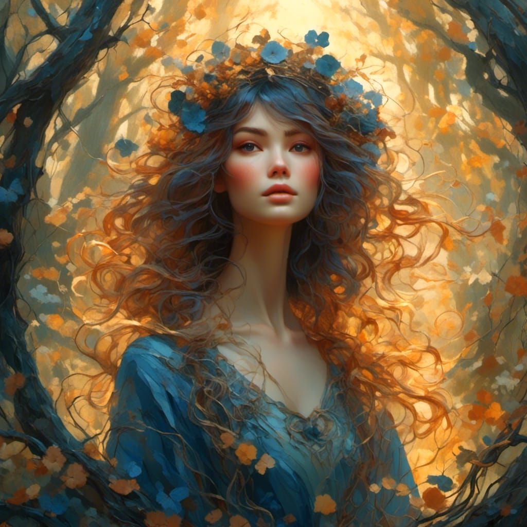 Mystical Woman in Forest: Miyazaki-Inspired Illustration