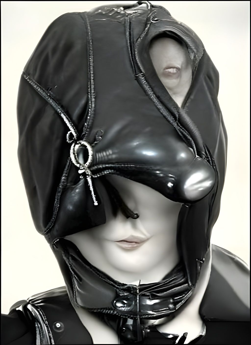 a bdsm black leather fetish hood