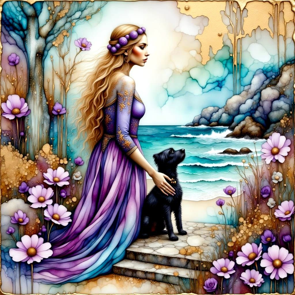 Soft Pastel Impasto Portrait of a Blond Woman and Her Black ...