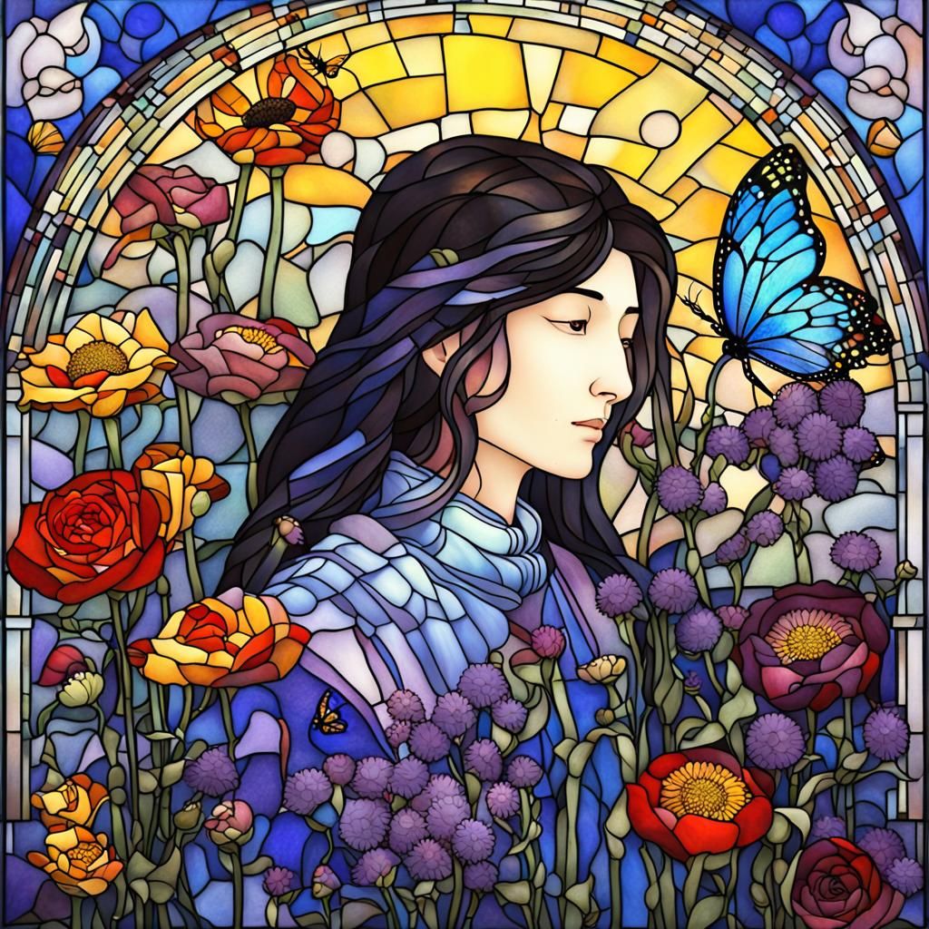 Luminous Larvae in Stained Glass Floral Balcony