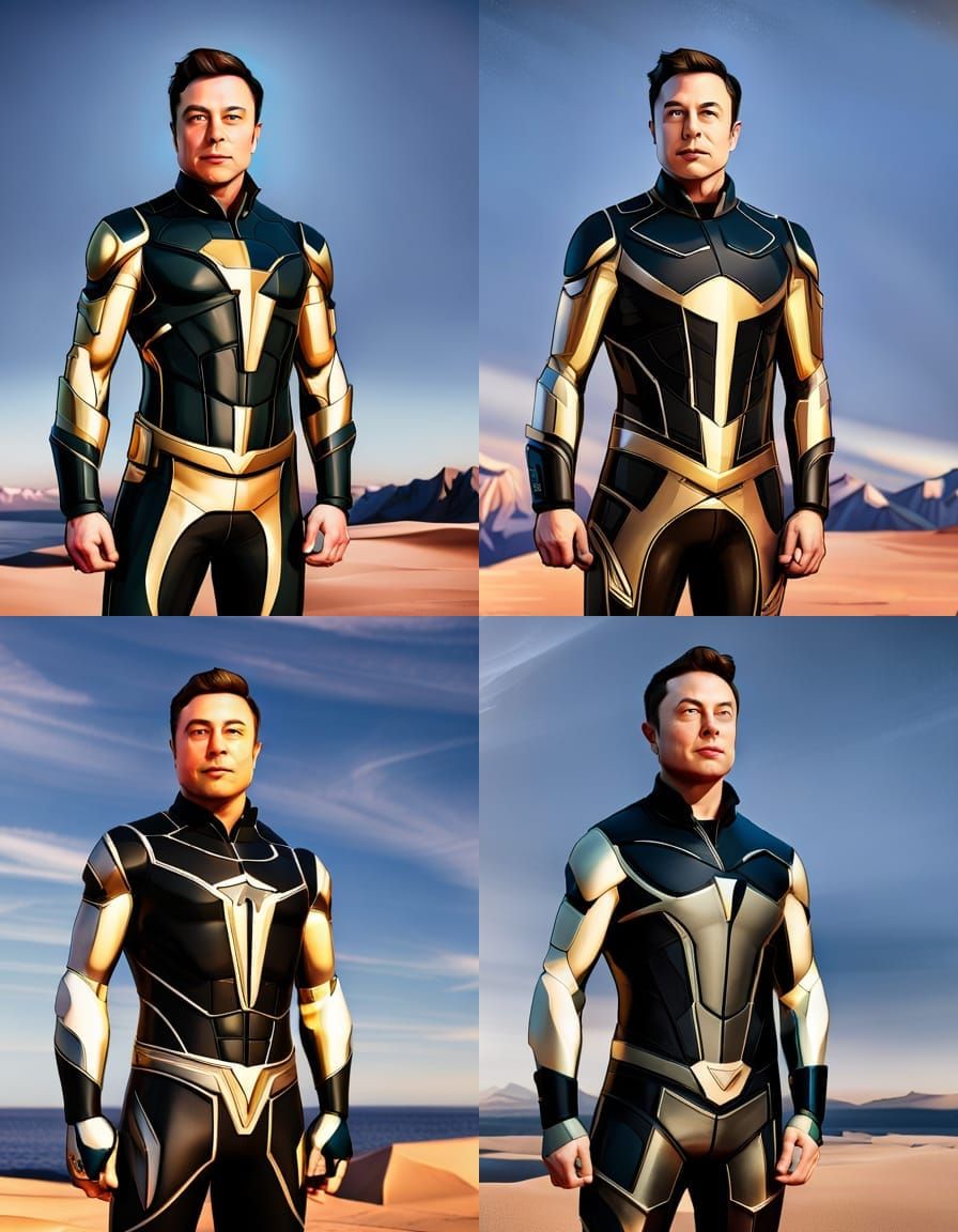 Elon Musk as Hyperrealistic Tesla Superhero