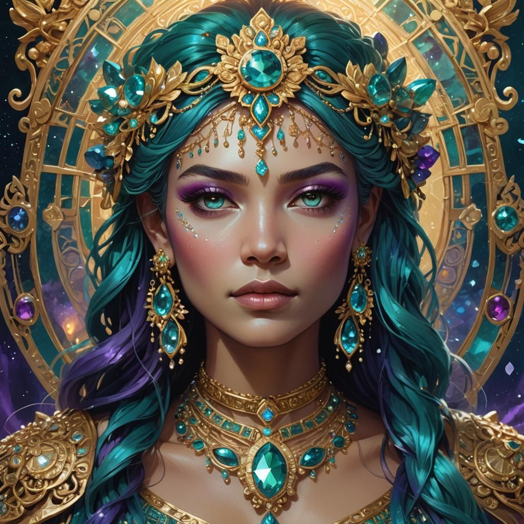 Crystal Goddess Portrait in Vibrant Fantasy Art