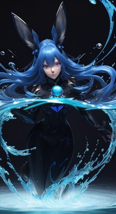 Anime Black Rabbit Portrait with Blue Jewel Eyes