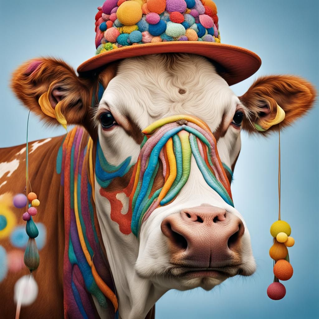 Psychedelic Cow Portrait in Modern Art Style