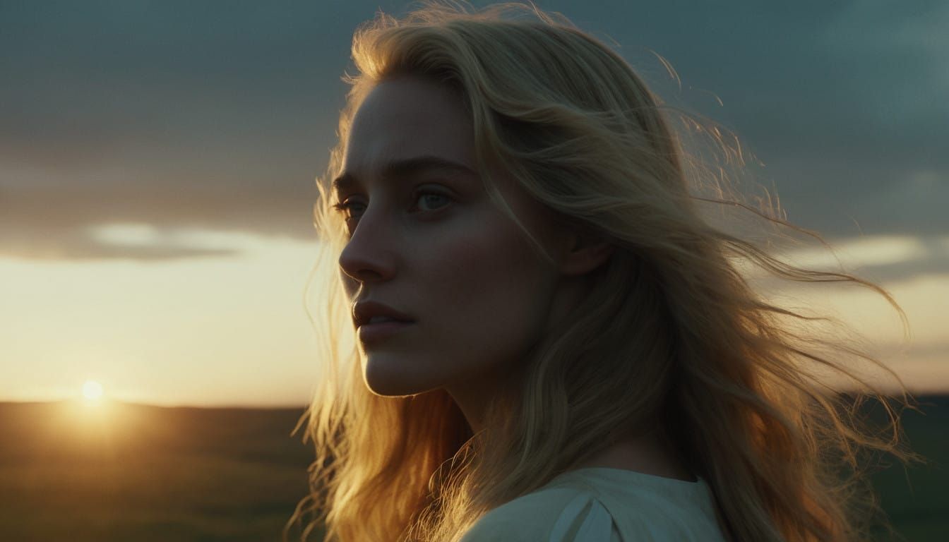 Blond Girl Basks in Warm Sunset Ambiance