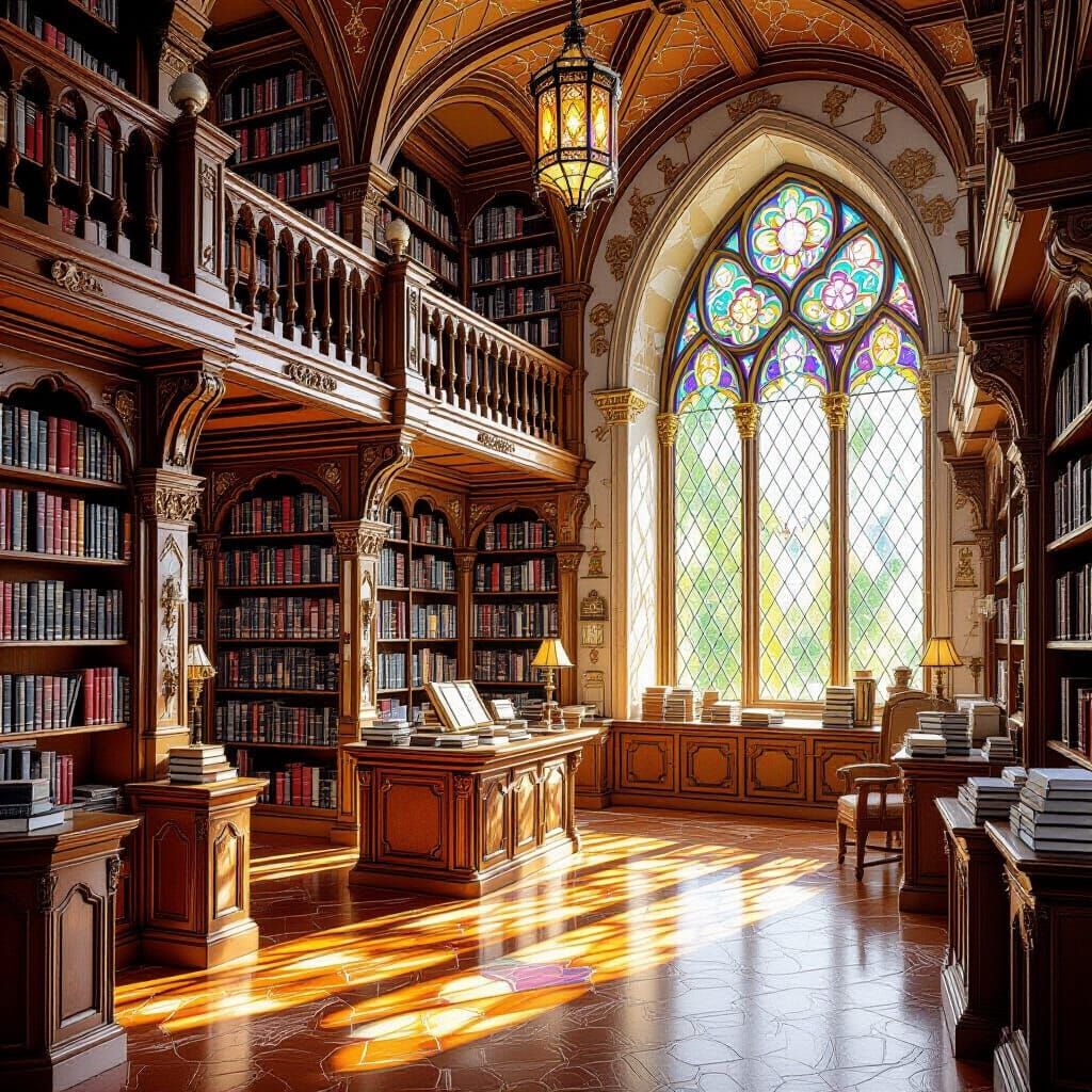 Fantastical Library with Gingerbread Shelves & Candy Windows