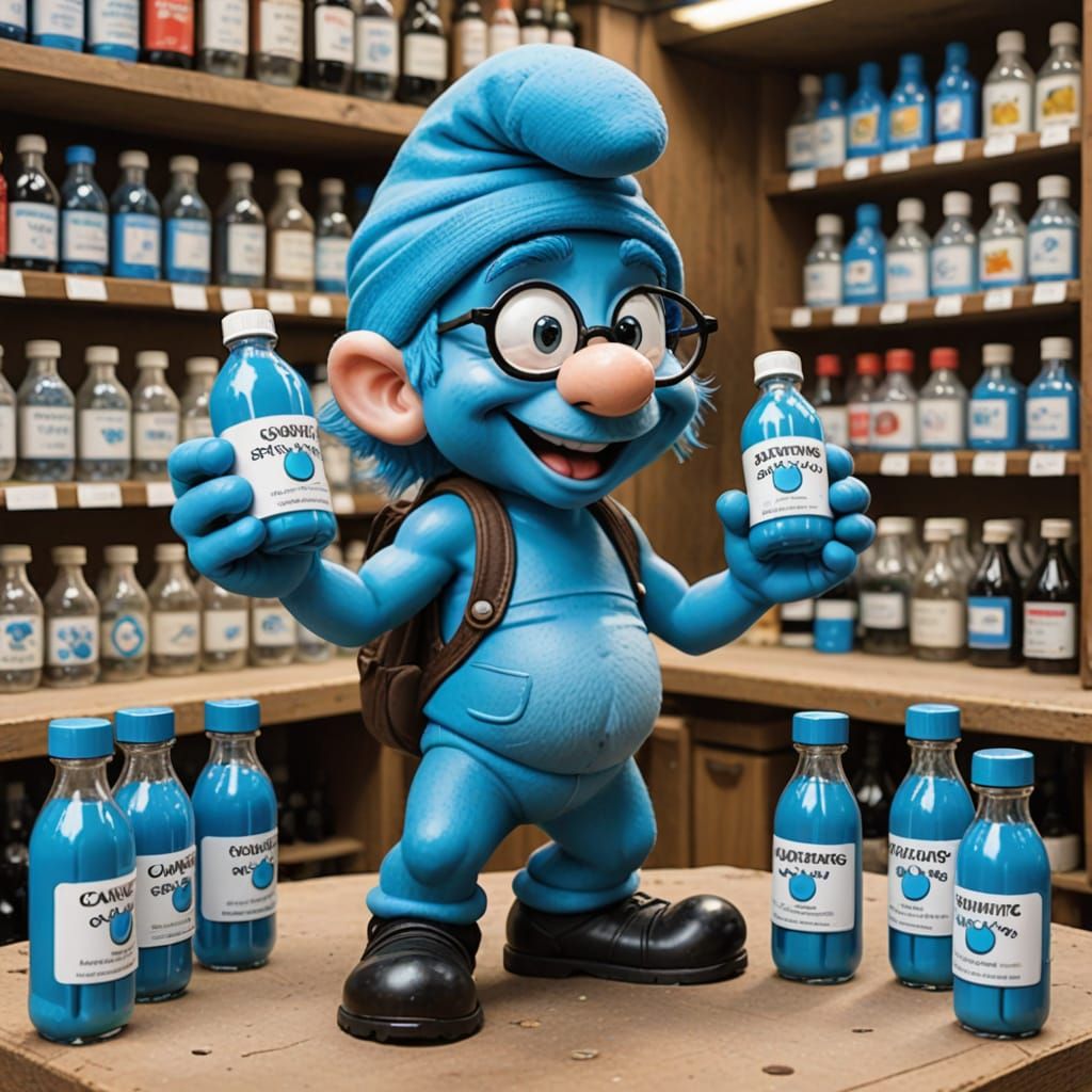 Smurf Selling Smurfylene Blue in a Colorful Cartoon