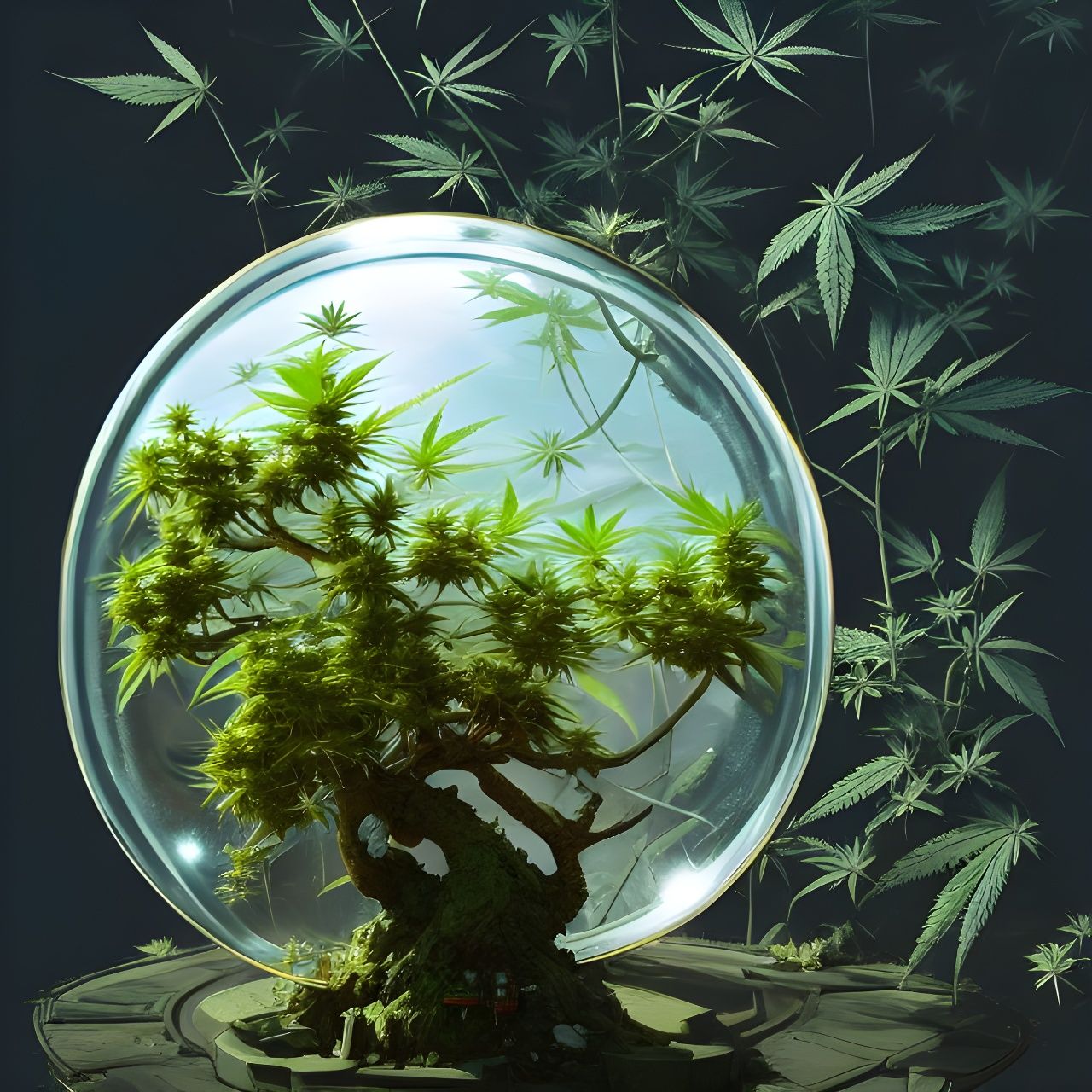 Cannabis bonsai inside of a bubble ...