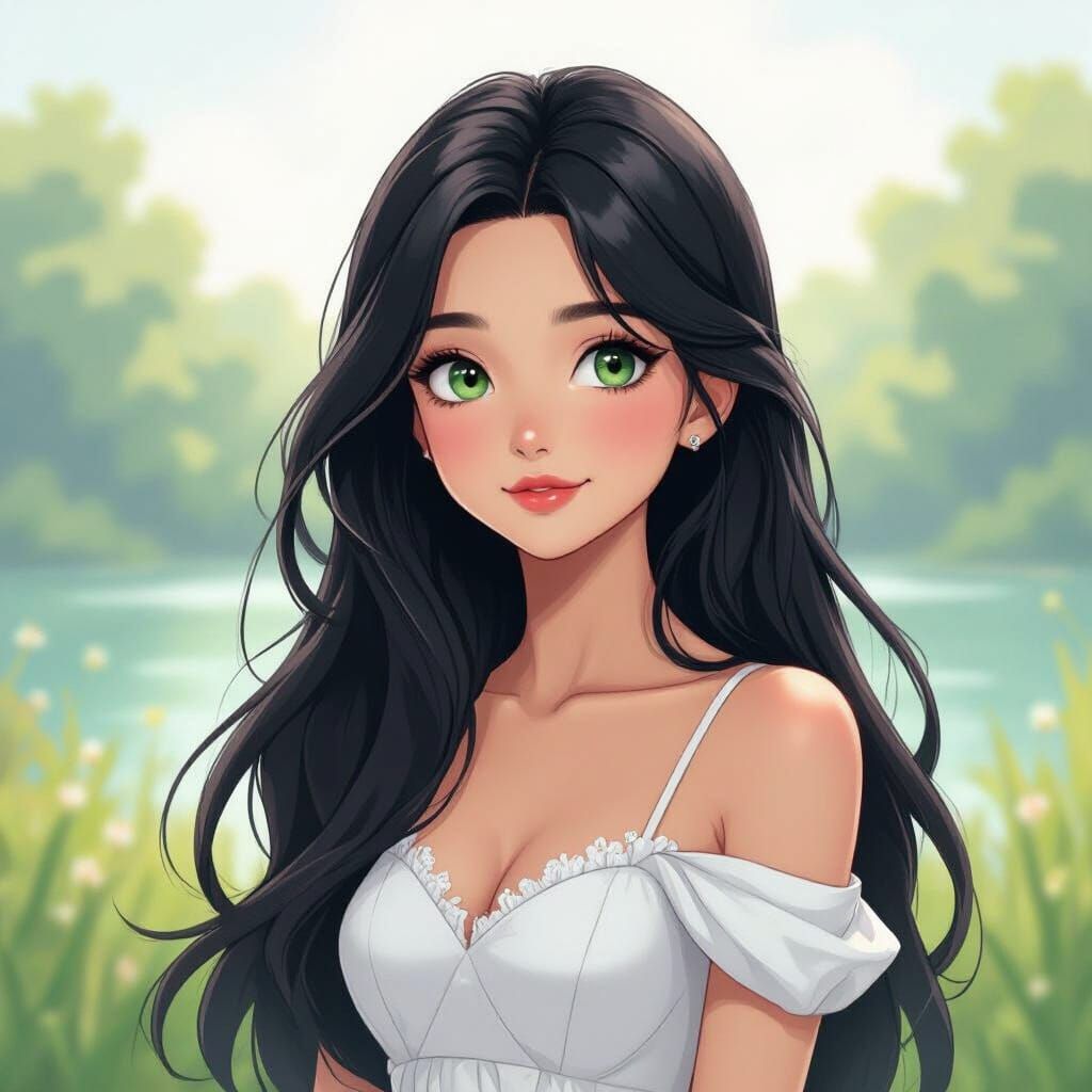 Girl with Green Eyes in Miyazaki-esque Style