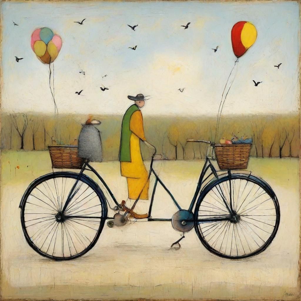 Bicycle, Balloons and Rainbows: Naive Art Illustration