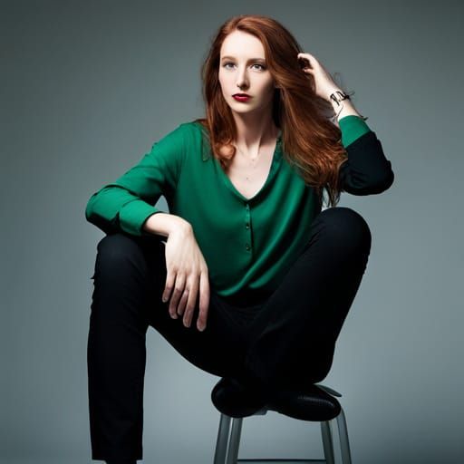 Redhead Woman in Plaid Pants: Detailed Matte Painting