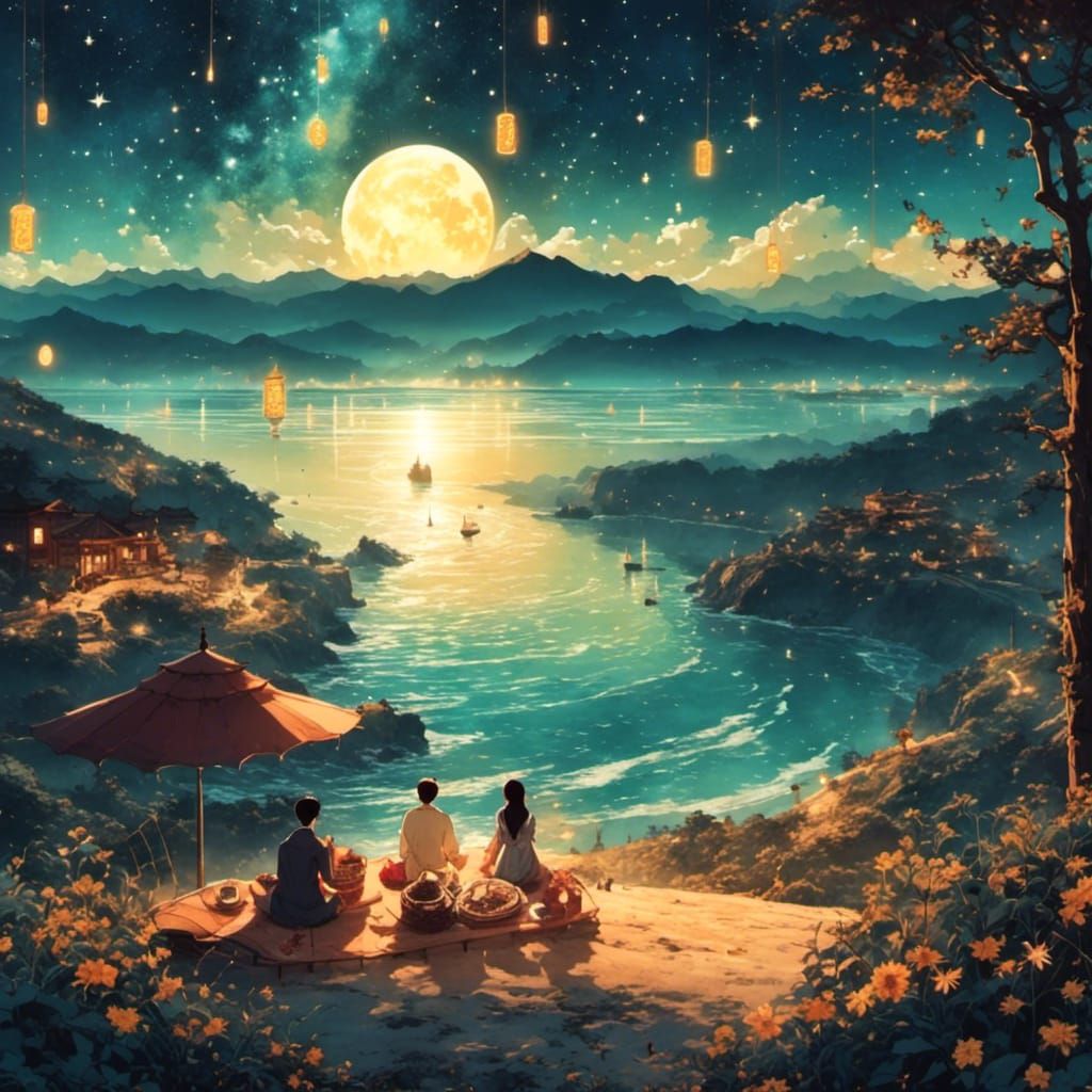 Peaceful Beach Picnic Under Night Sky