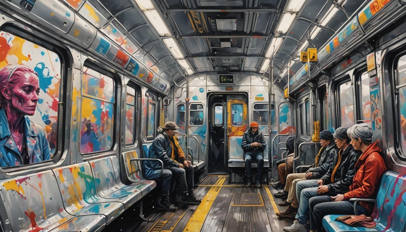 Colorful Dieselpunk Woman Train Fusion in Splash Art