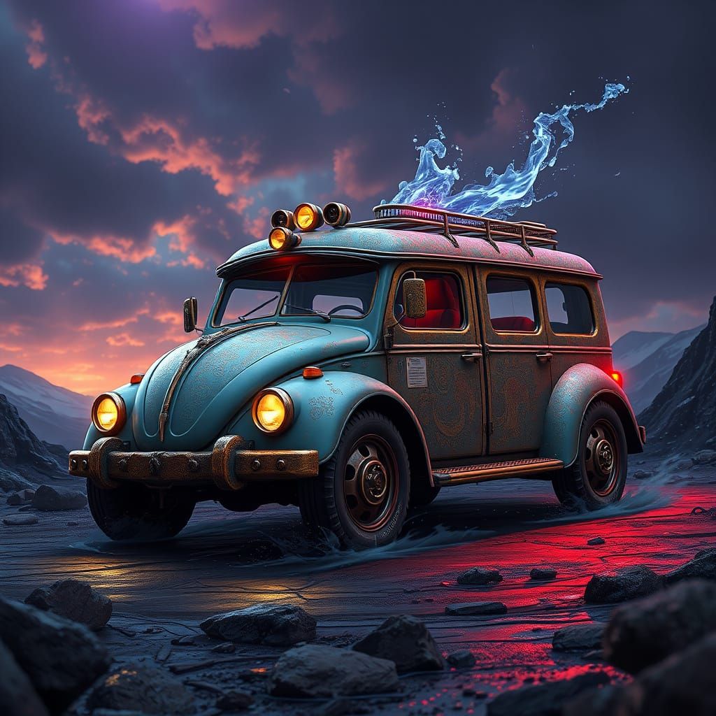 Surreal Fantasy Vehicle Concept Art in Vibrant Colors