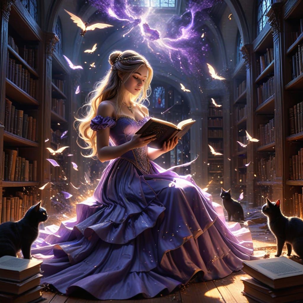 Princess Reading in Magical Library