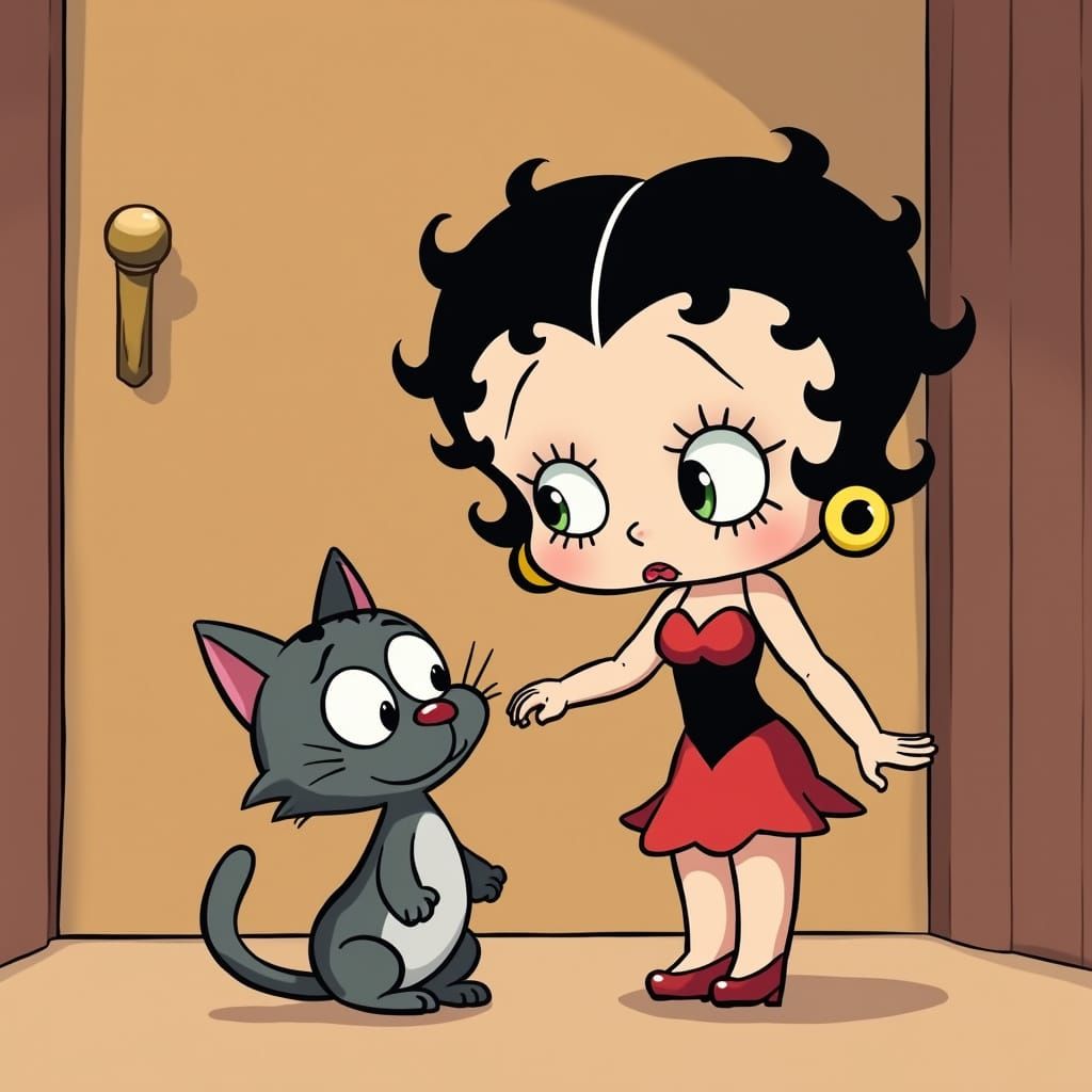 Betty Boop Boops a Cat's Snoot in Cartoon Style