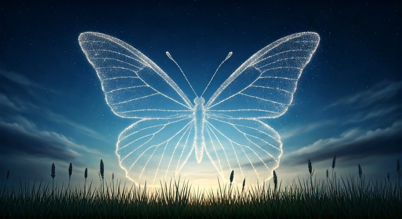 Blue Dust Butterfly Silhouette Above Clouds