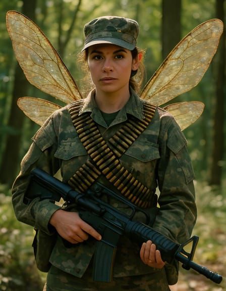 Military Fairy in Forest, Photographic Realism