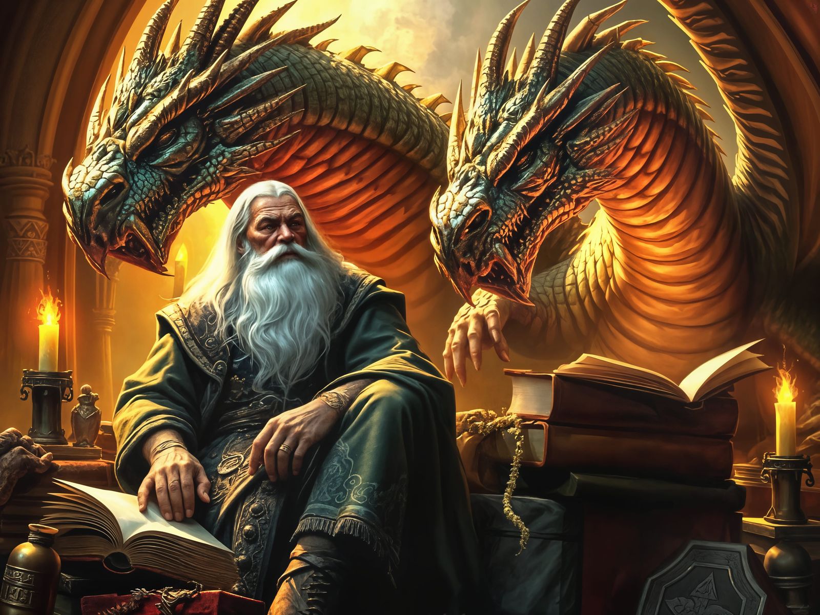 Majestic Wizard and Dragon in a Dreamlike Realm