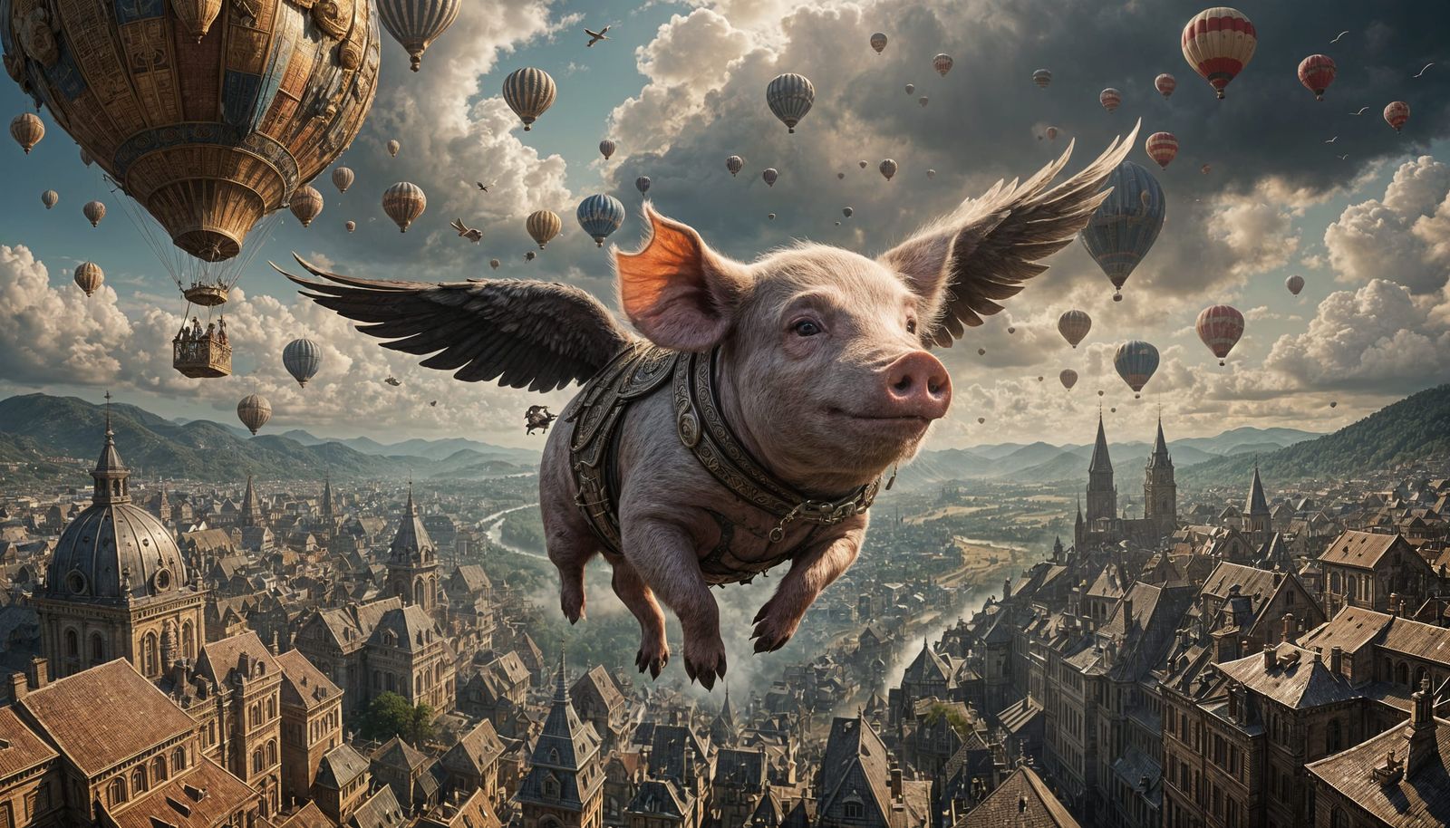 Epic Flying Pig in Dramatic Digital Painting