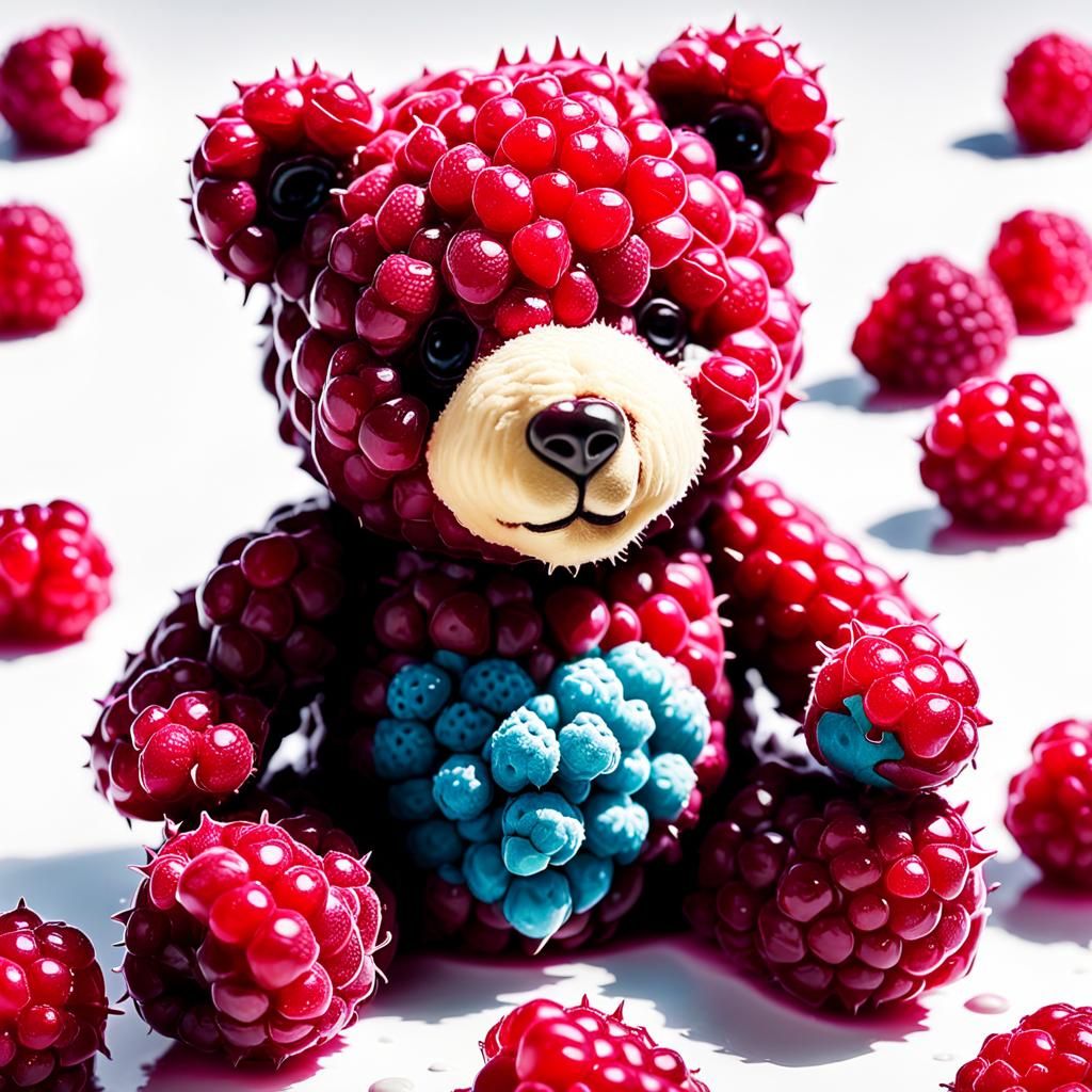 Raspberry Teddy Bear in Vibrant Pop Art Style