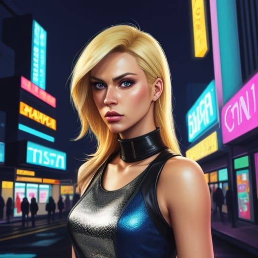 PlayStation 2 GTA Blonde Woman in Neon City