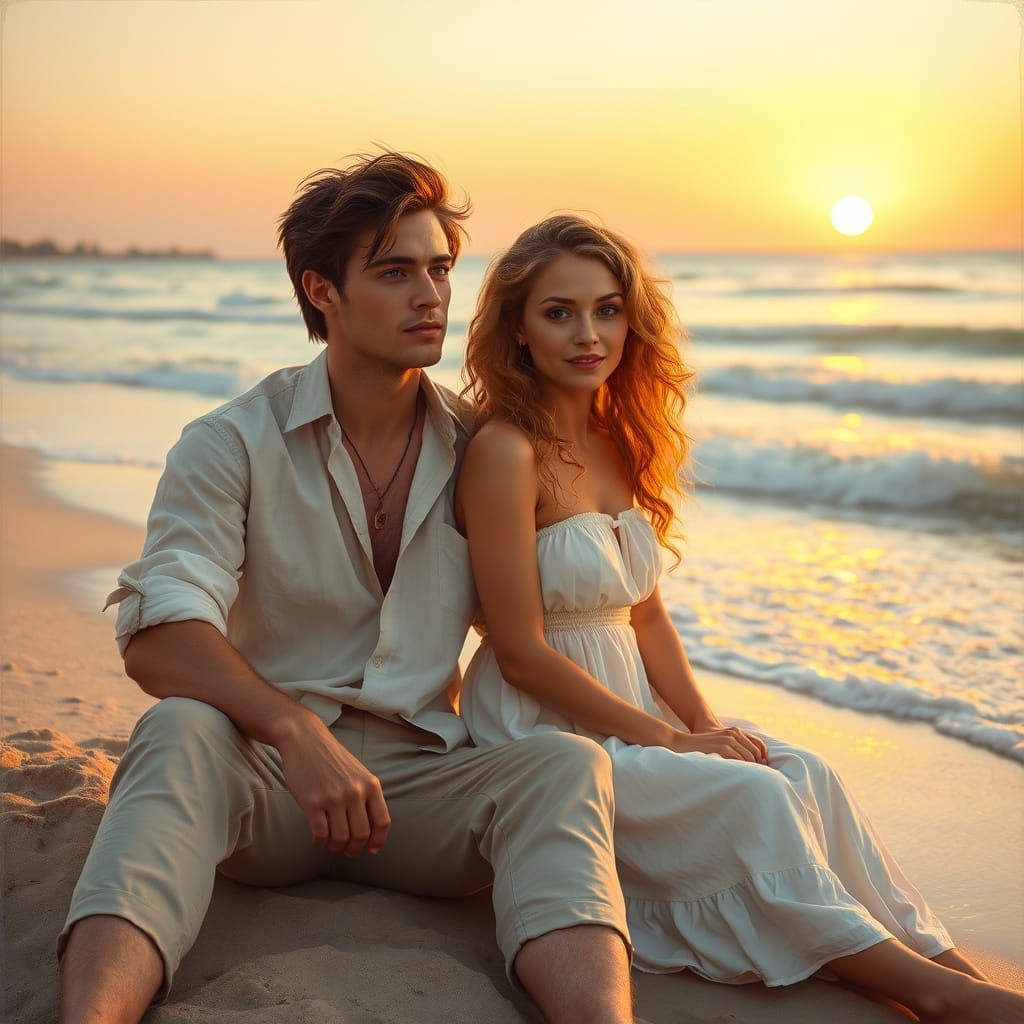 Romantic Beach Scene in Realistic Landscape Style