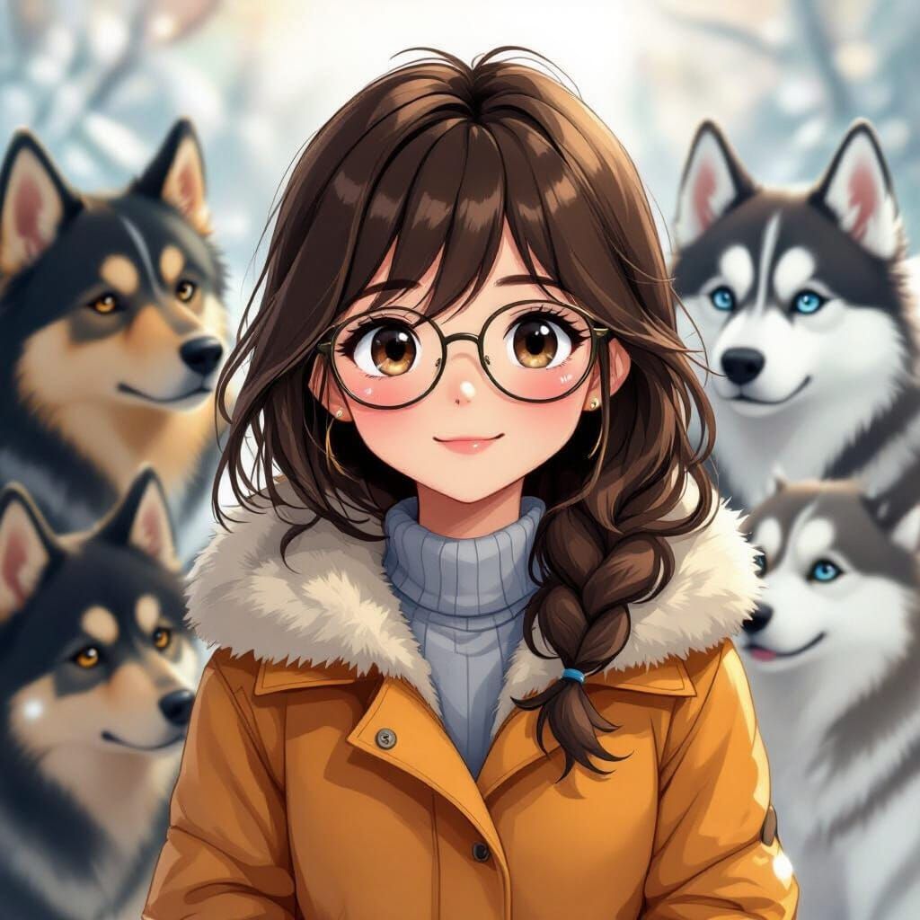 Anime Girl with Dobermans, Husky Siberian, Shinkai Style