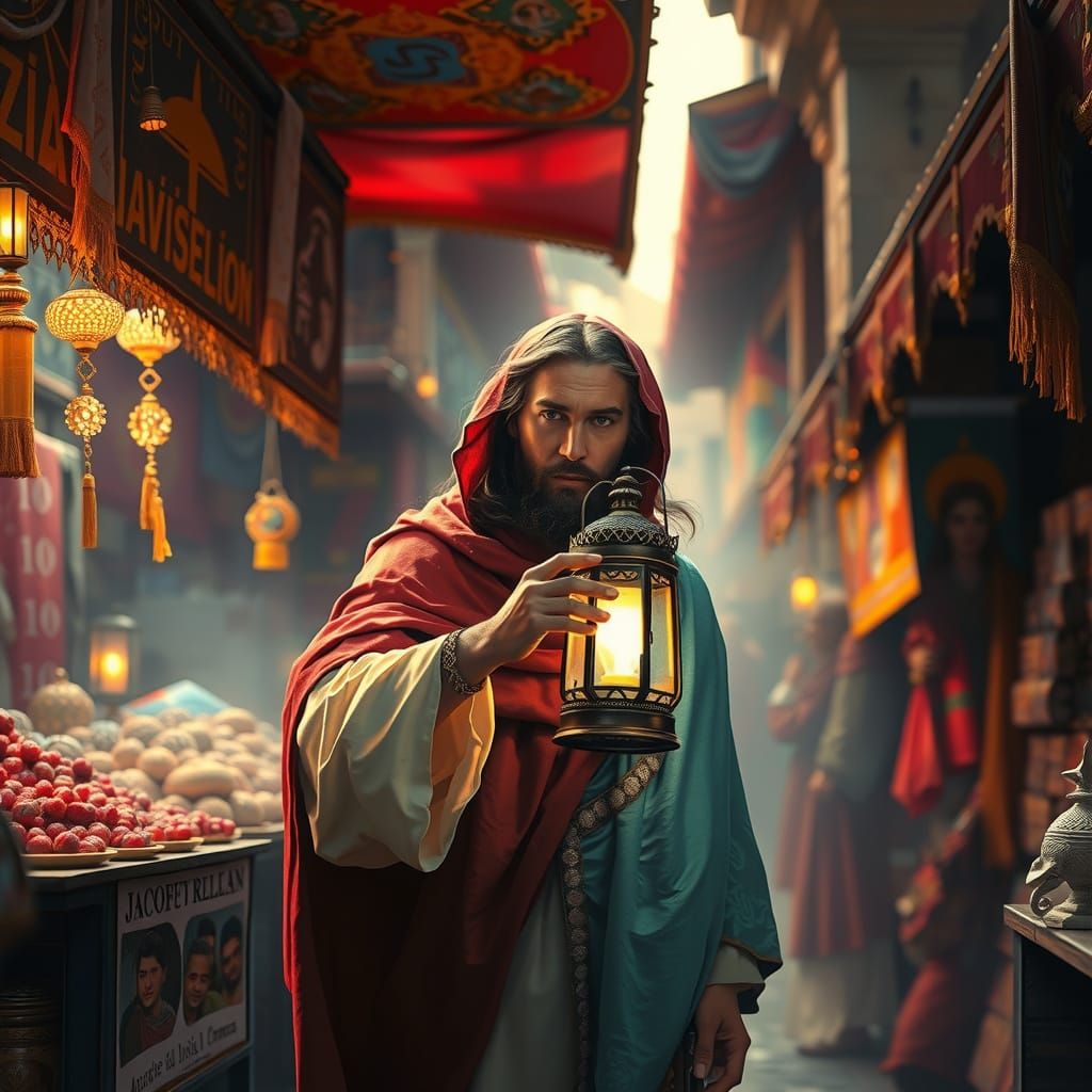 Jerusalem Market Scene with Christ Holding Lantern