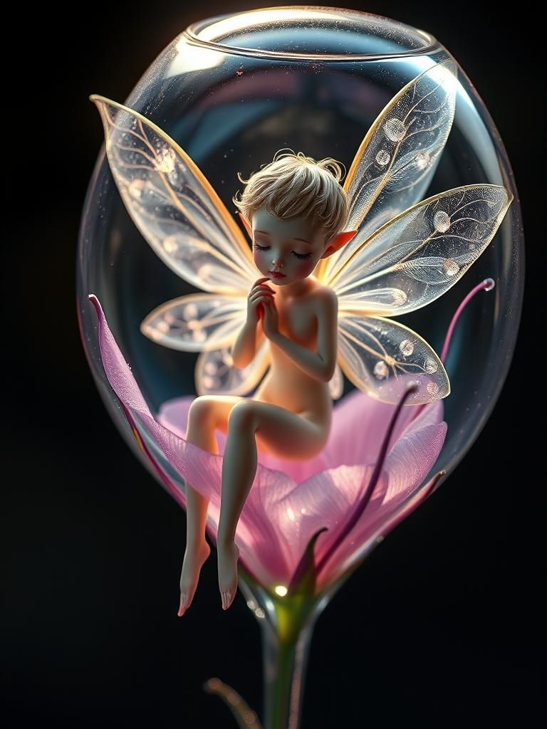 Ethereal Fairy in Glass Flower, Digital Art
