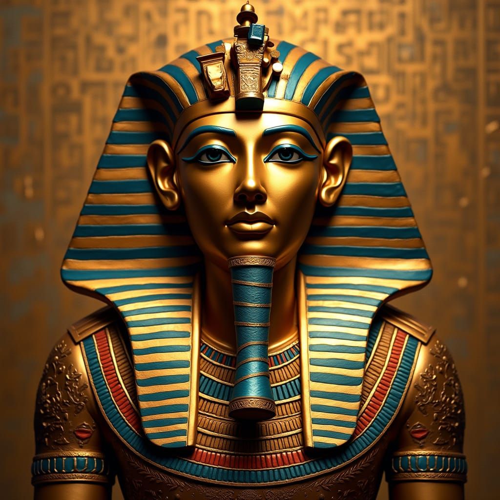 Majestic Pharaoh in Opulent Golden Headdress