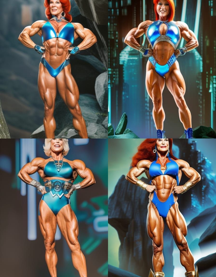 Futuristic Cybernetic Amazon Warrior Shouting on Cliff