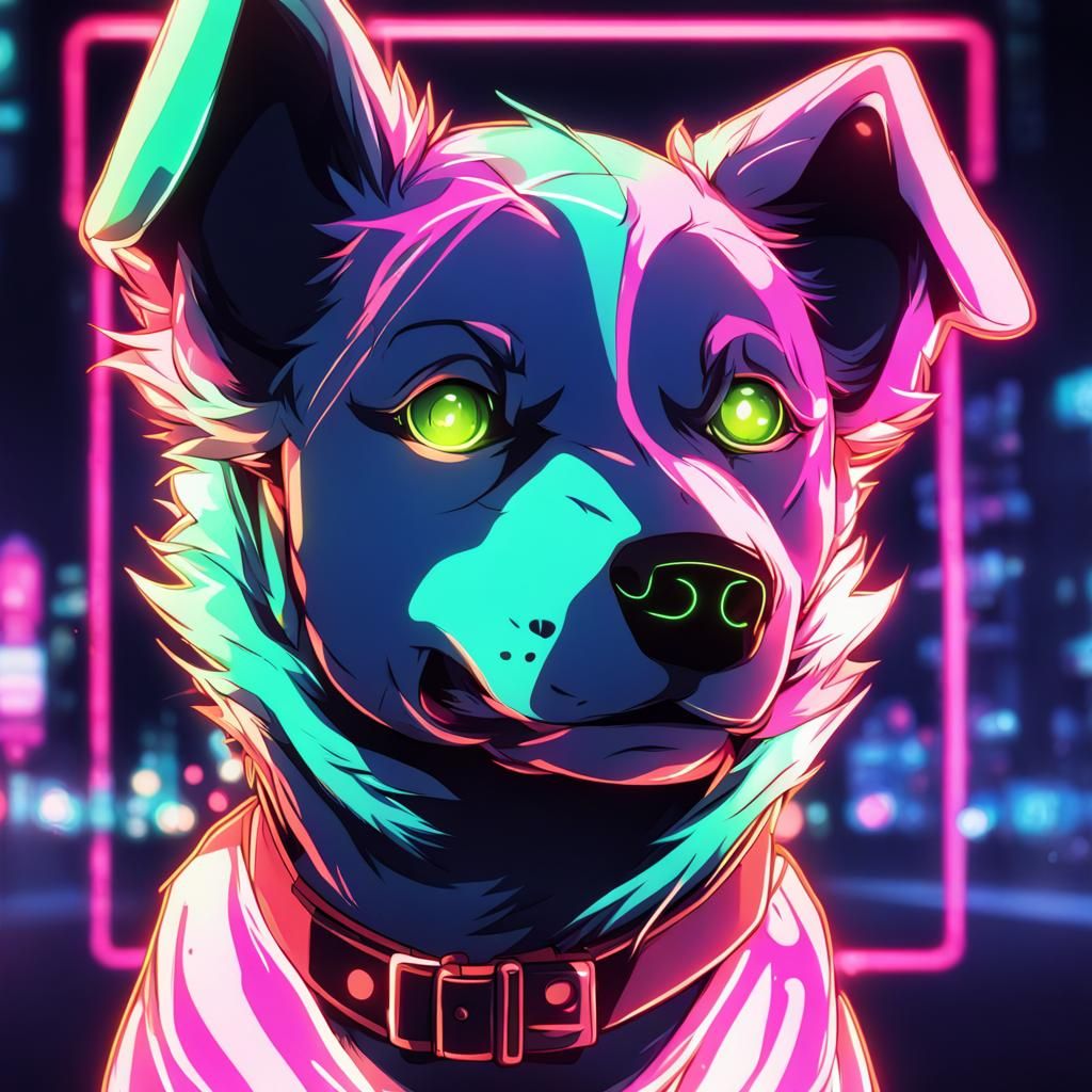 Neon Dog in Anime Style Key Visual