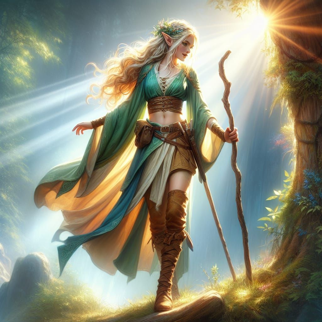 Ethereal Elf Maiden in Sunlight, Fantasy Matte Painting