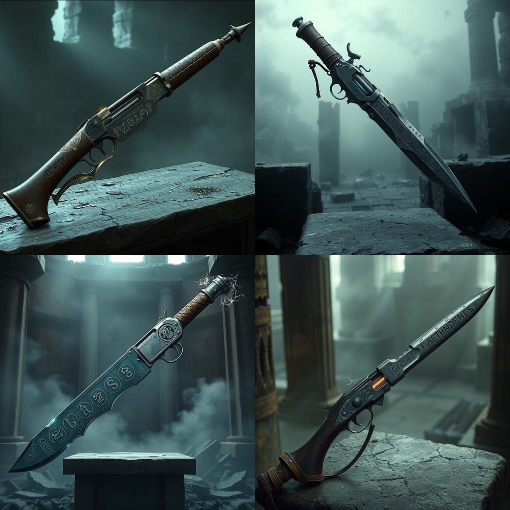 Ancient Arcane Trick Pistol-Sword, Battle-Scarred and Glowin...