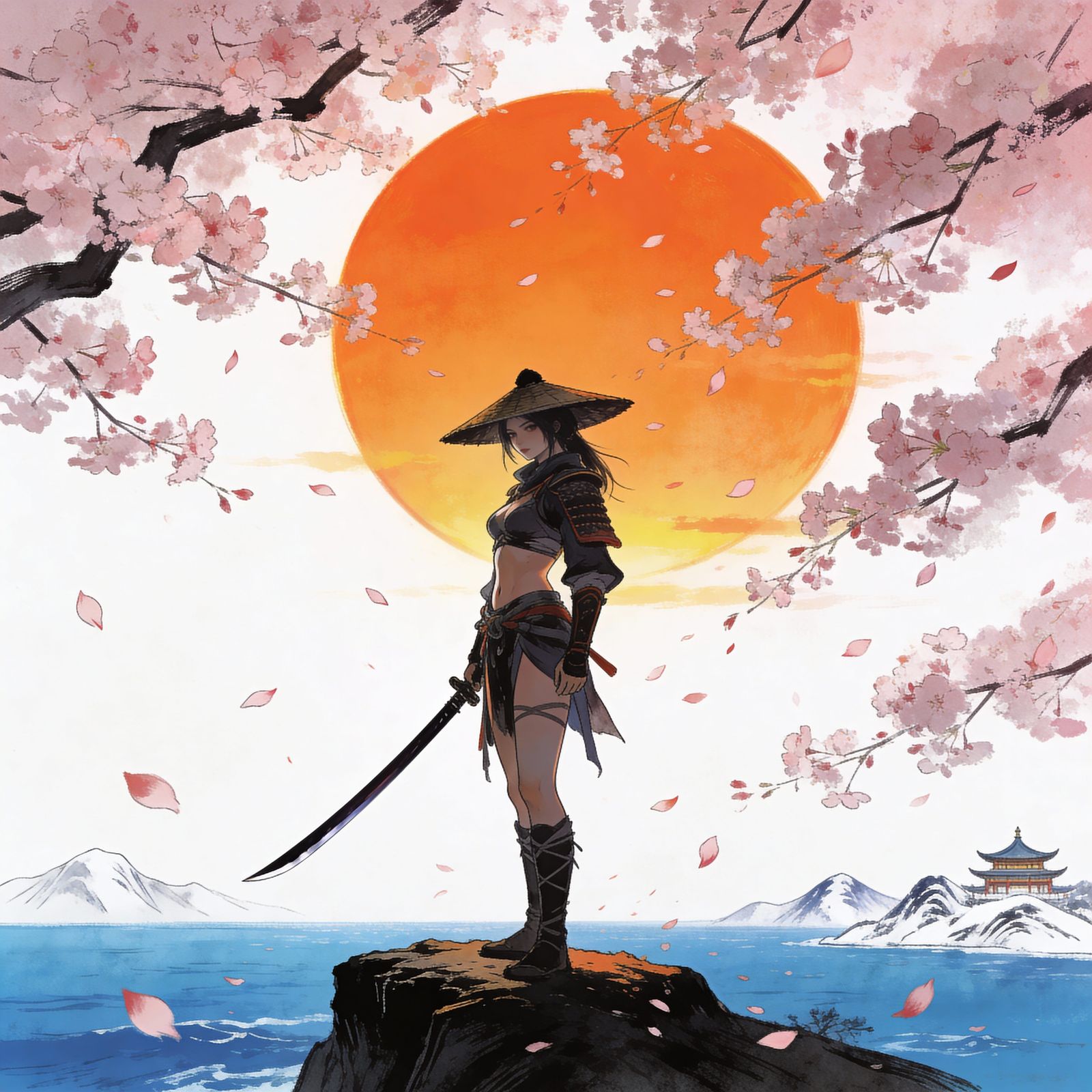 Legendary Samurai Wanderer in Sunset Bloom