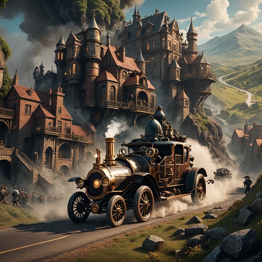 Steampunk Automobile Races Up Steep Hill