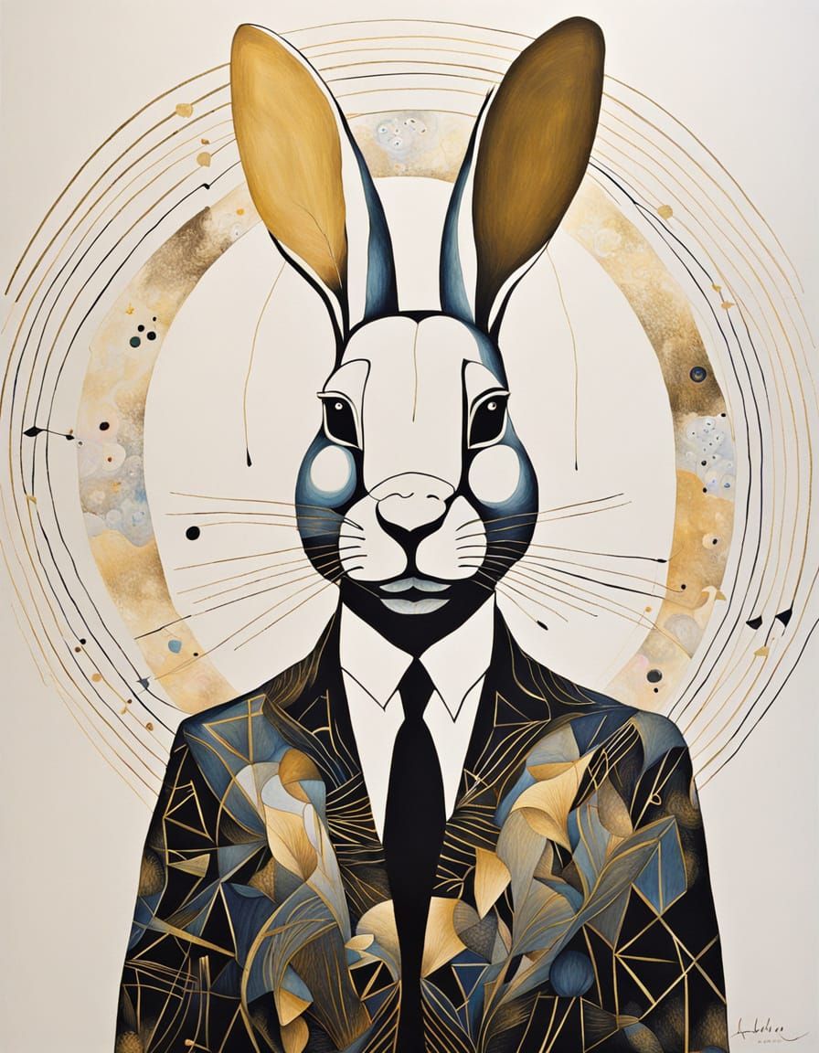 Abstract Portrait of Rabbit Wanderer in Geometric Style