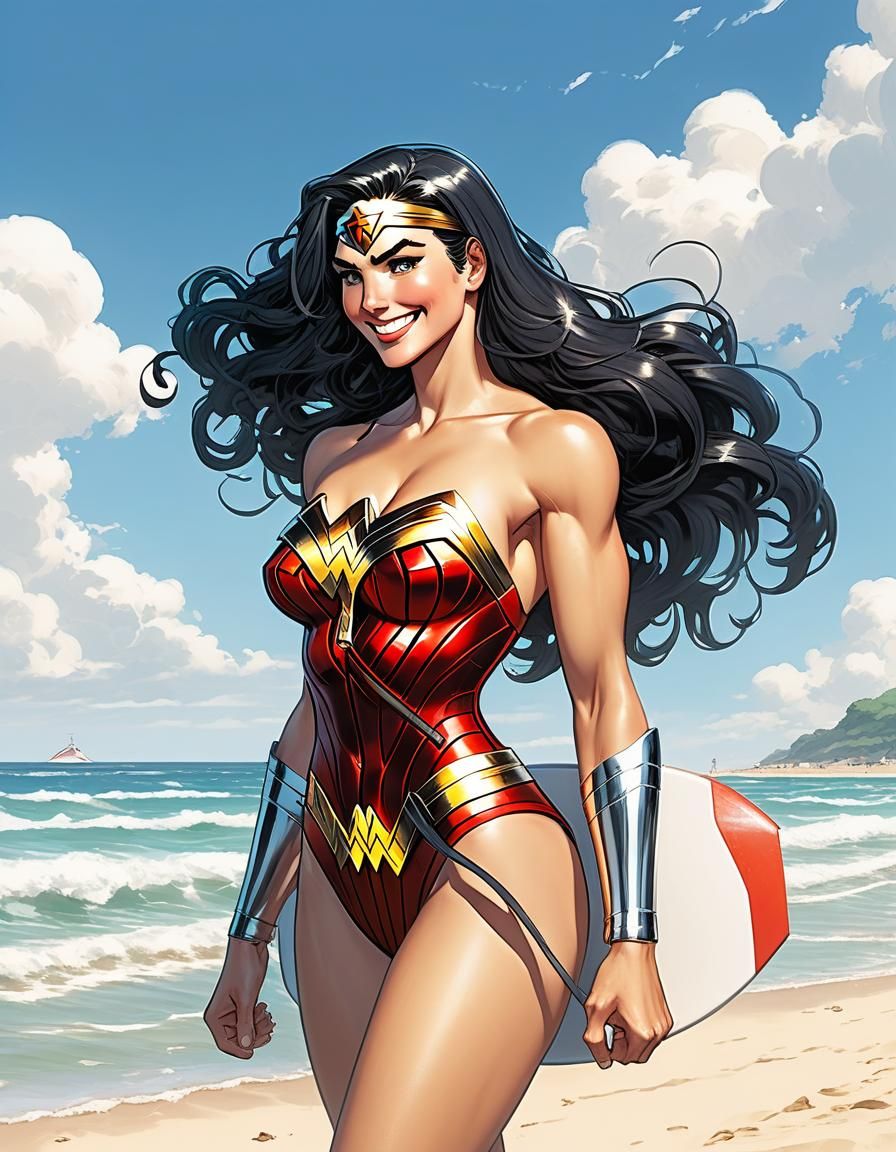 Wonder Woman as Lifeguard in Comic Book Art