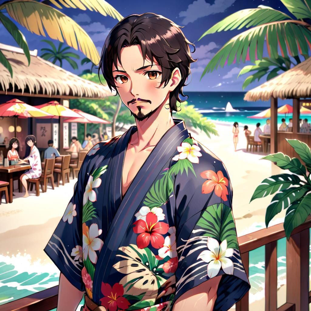 Anime Man in Yukata at Guam Beach Resort